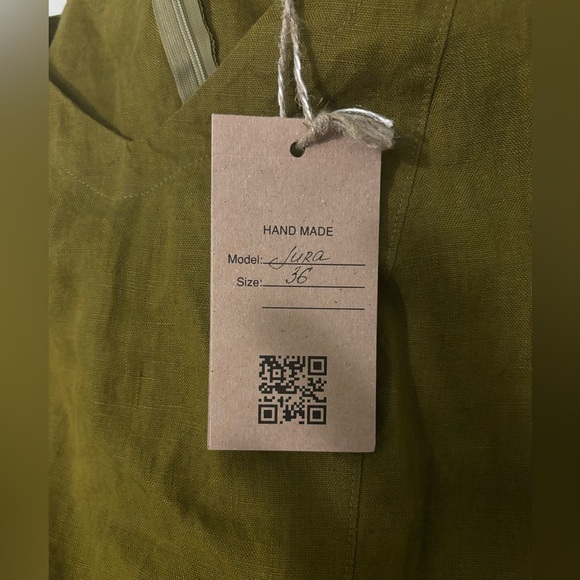 Baltic Linen Jura Olive Green Pure Linen Dress Size 36 Small - Picture 14 of 16